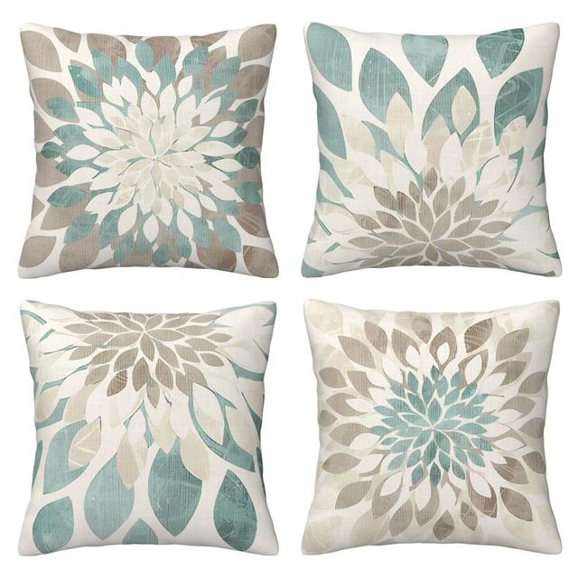 TEMU 4pcs Vintage Floral Throw Pillow Covers - Blend, Zippered Decorative Cushion Cases For Sofa & Bedroom & Living Room- Decor, One-sided Print (inserts Not Included)