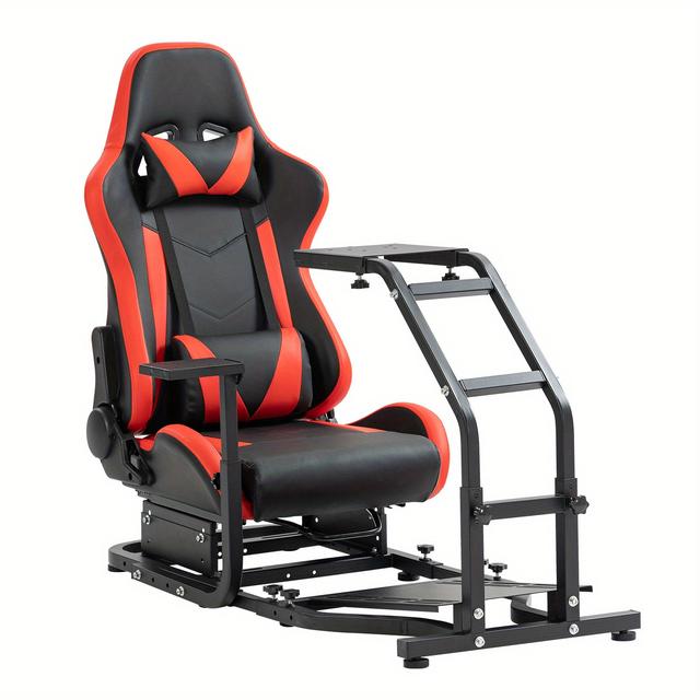 TEMU Verstellbares Gaming-SIM-Cockpit mit rotem Sitz, passend für , Rennlenkradständer, ohne Lenkrad, Pedale Handbremse
