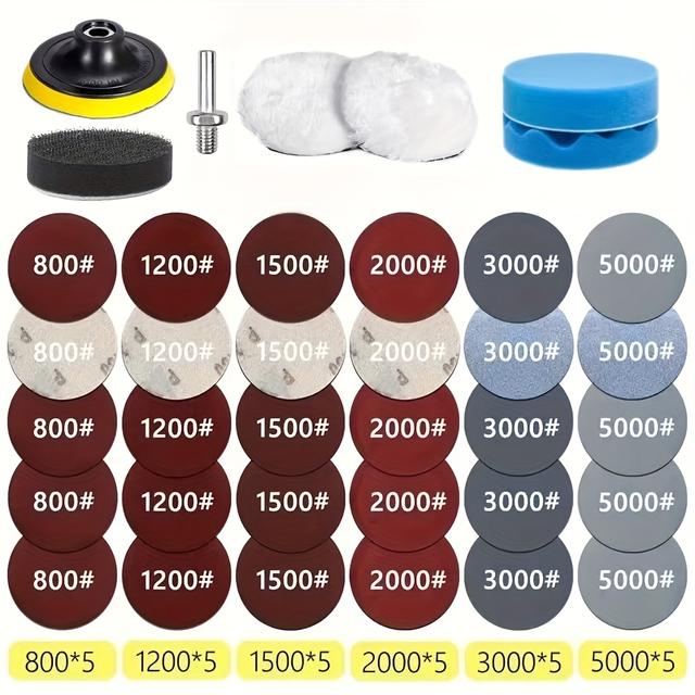 TEMU 37/69pcs Headlight Restoration And Renewal Kit, 3-inch 75mm Car Polishing Pad With Sandpaper, Auto Waxing Sponge Polishing Pad For Car Detailing