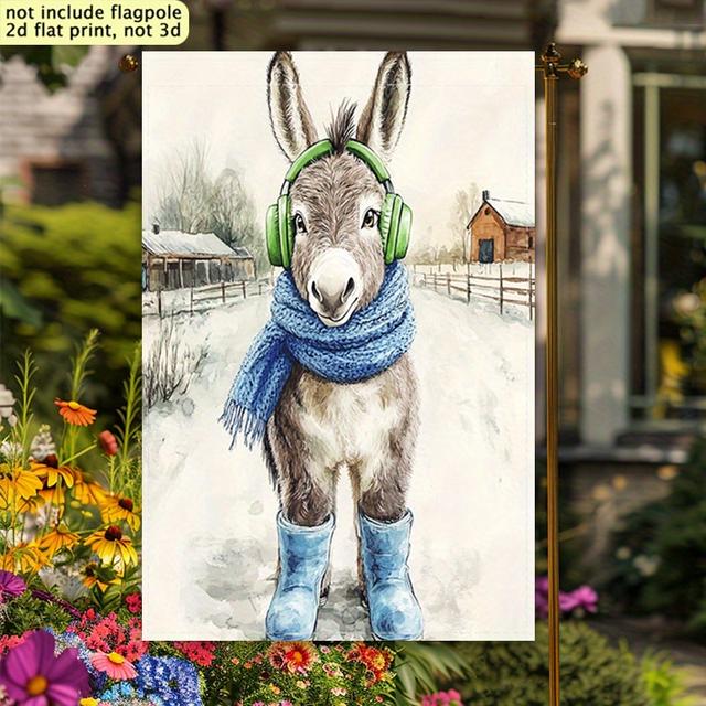 TEMU 2d Flat - 2d Flat - 1pc A Two-dimensional, Double-sided Garden Flag Featuring A Donkey With Cozy Items, Perfect For Enhancing Garden Aesthetics And Home Decor
