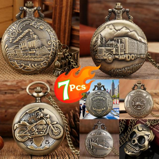 TEMU Set Of 7 Vintage Pocket Watches, Perfect For Past, Featuring And Elegant Design, Ideal Gifts For Halloween, Christmas, New Year, Birthdays, And Father's Day
