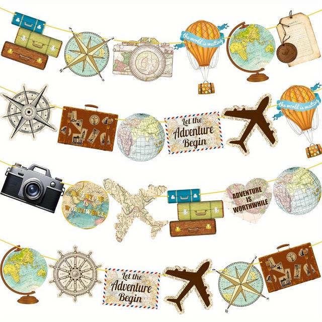 TEMU 24 Stück Reise-Themen Party Banners zum Start ins Abenteuer - Vintage Bon Voyage Ausstellungen für Abschiedsfeiern und Reise Partyzubehör
