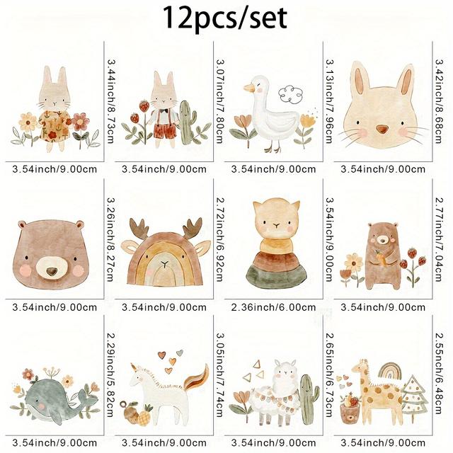 TEMU 12pcs Toddler Animal Diy Iron-on Dtf Transfer Stickers- Washable Heat Transfer Decals For T-shirts, Jeans, And Backpacks- Cute Animal Designs With Flowers And - Easy-to-apply Plastic Material