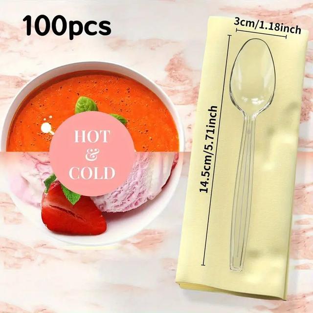 TEMU Set Of 100 Sturdy Ps Dessert Spoons, Designed To Resist Bending, Measuring 5.71 Inches, Heat-resistant For Soups, Ideal For Weddings, Birthdays, And Home Use