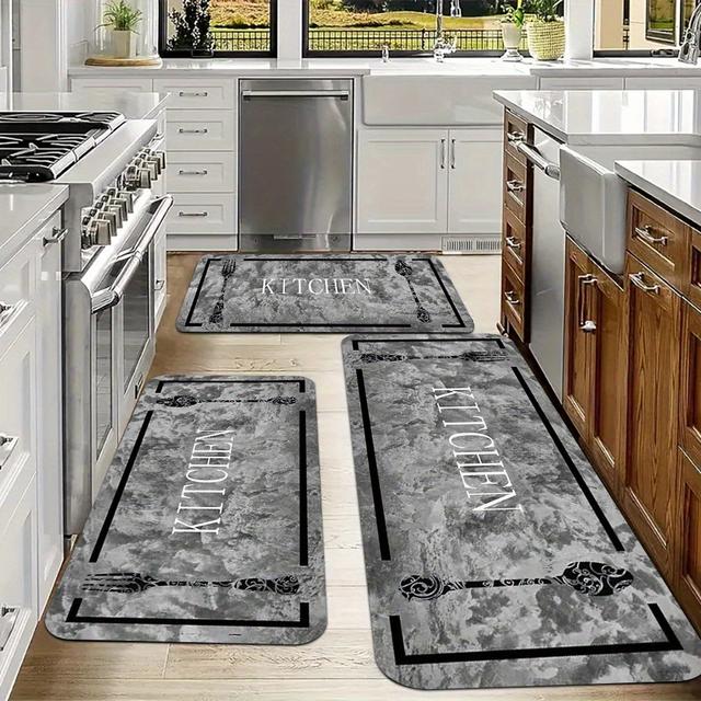TEMU 2/3pcs, Modern Kitchen Set Rug, Marble Texture Pattern Rug, Kitchen Rug, Flannel Material - Soft And Comfortable, Suitable For Bedroom Living Room Dining Room Kitchen Bathroom Entrance Rug Mat