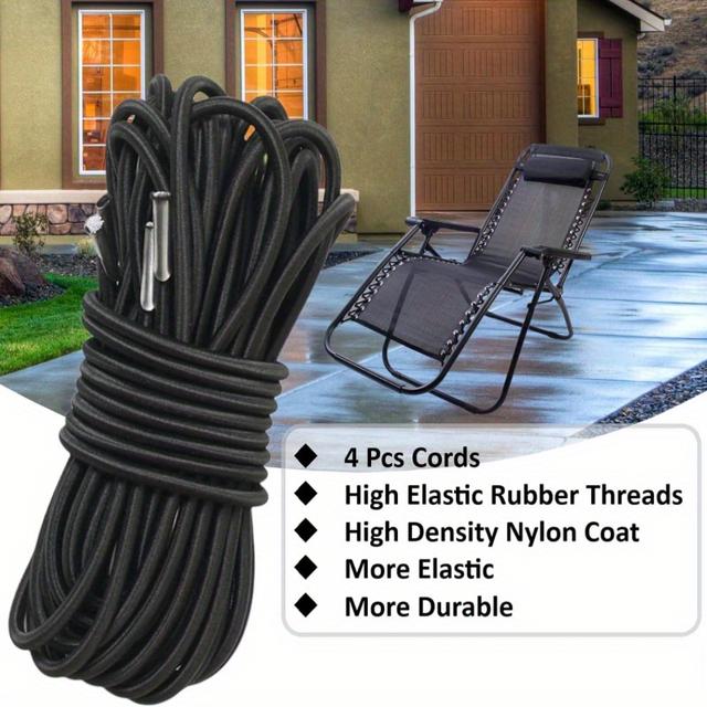 TEMU Replacement Ropes For 0 , A Set Of 4 Black Polyester And Rubber Elastic Cords, Repair Kit For Fixing, Compatible With Anti-, Patio Loungers, Lawn Chairs, Beach Chairs, Outdoor Recliners