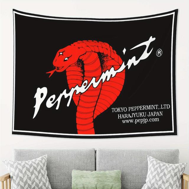 TEMU 日本風タペストリー - 赤と黒のコブラデザイン壁掛け、リビン・寝室・オフィス用タルインテリア、電気不要 - 新築祝いやホリデーギフトに最適、耐久性抜群のファ製