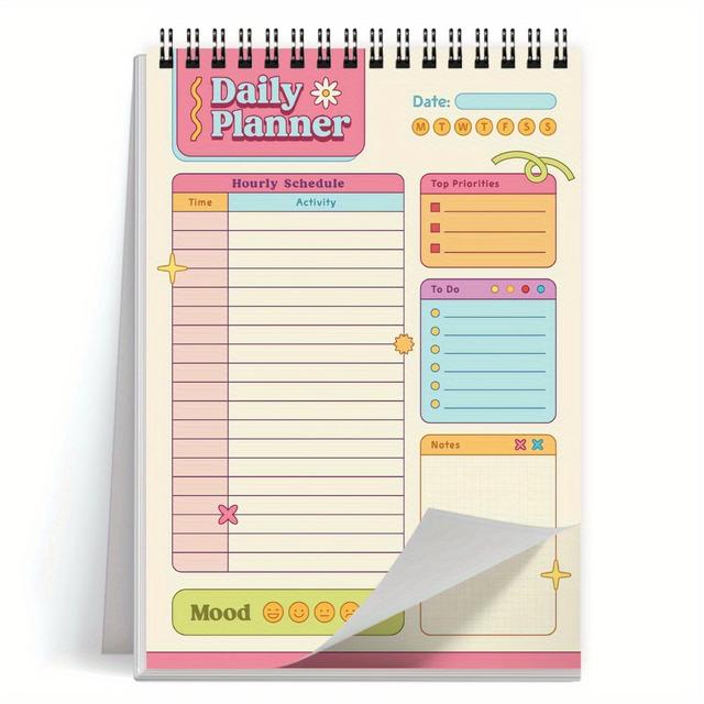 TEMU 1pc Retro Pastel Bujo To Do List Notepad, Spiral Daily Planner Notebook, Task Organizer Agenda Pad For Work, Note And Todo Organization, Notepads, Office Planners