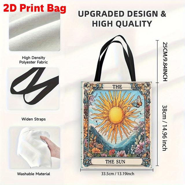TEMU 1 Piece Of A 2d Printed Tote Featuring Card Design, Designed In A Retro Style. This Large, Reusable Grocery And Shopping With Sturdy Handles, Making It Suitable For Men And Women