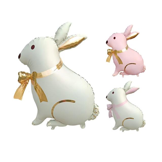 TEMU 1/2/3pcs 33-inch Bow Bunny Shaped Balloons, Birthday Party Celebration Decorations, Festive Party Atmosphere Decor, Indoor Outdoor Room Scene Setup