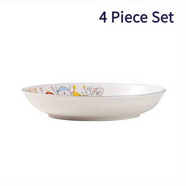 TEMU 4pcs 8-inch Ceramic Pasta Bowls Breakfast Plate With Cat Designs- Dishwasher Safe, Ideal For Food Service Establishments And Home Use