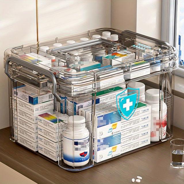 TEMU Heavy-duty Double-layer Storage Box With Transparent Lid & Compartments - Organizer Cabinet For Home,, - Portable Medication Holders (no ), Medication Containers, Medicine Organizer