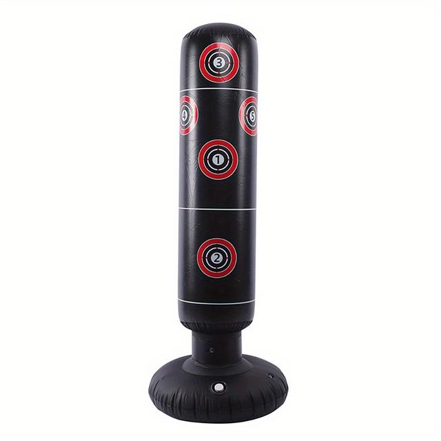 TEMU Inflatable Vertical Boxing Punching Bag With Bracket - Acetate Fiber Material, Black, For Karate Taekwondo, Includes Air