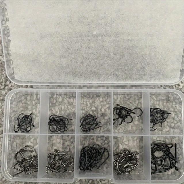 TEMU 100pcs Boxed Fish Hook - Fishing Hook With Storage Box, Mixed Colors, Suitable For Freshwater And Saltwater Fishing, Fishing Accessories | Durable Structure, Fishing Accessories