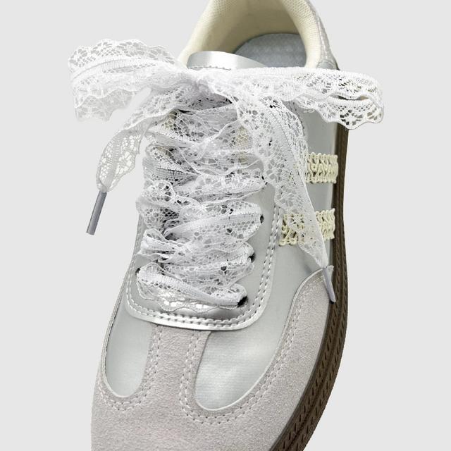 TEMU [ Lace Laces] Elegant Ballet-inspired Lace Laces | Black & White Floral Pattern, Versatile Decorative Laces For Sneakers, Boots, Casual & Formal Outfits
