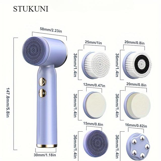 TEMU فرشاة تنظيف الوجه للرجال والنساء، تأتي مع 6 فرش، تدليك وتنظيف الوجه، غسيل الوجه، هدية مثالية للعطلات