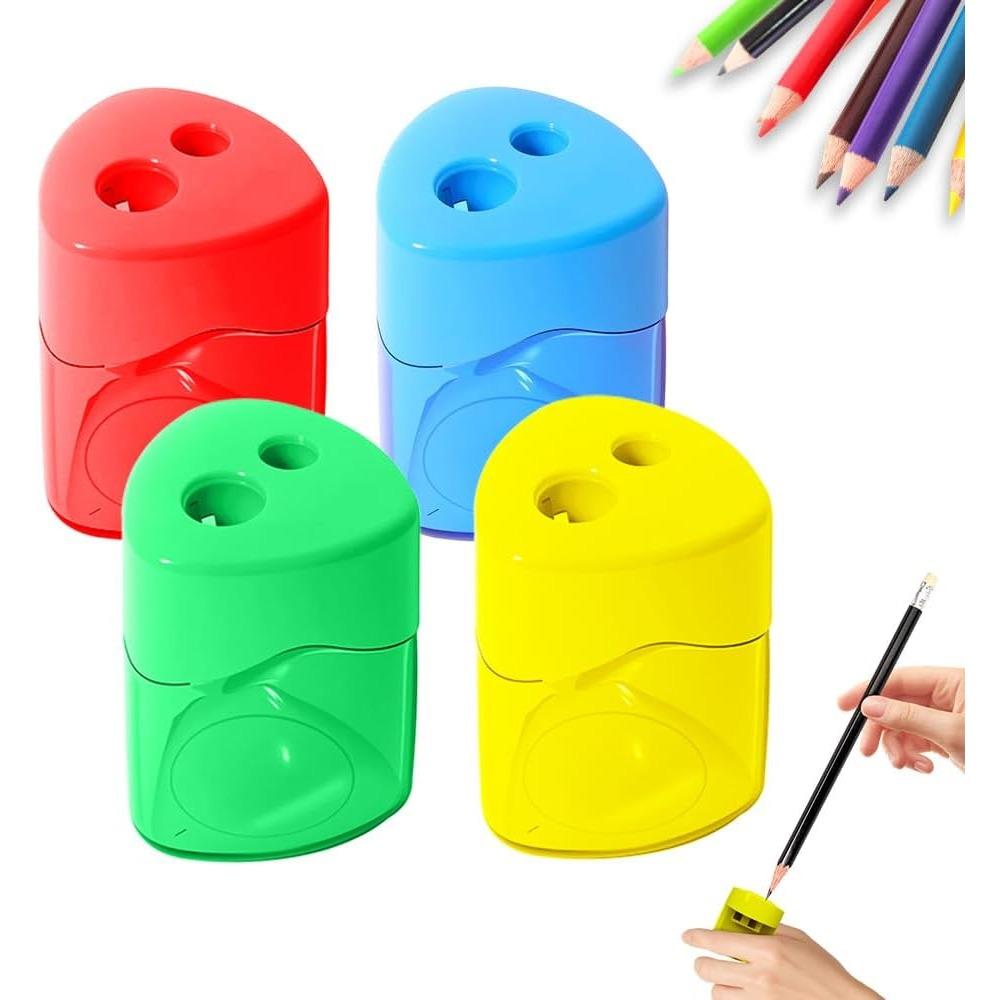 TEMU Set mit 4 manuellen Bleistiftspitzern mit zwei Löchern und einem Behälter, ideal für dicke und dünne Stifte für den Einsatz in Schulen und Büros