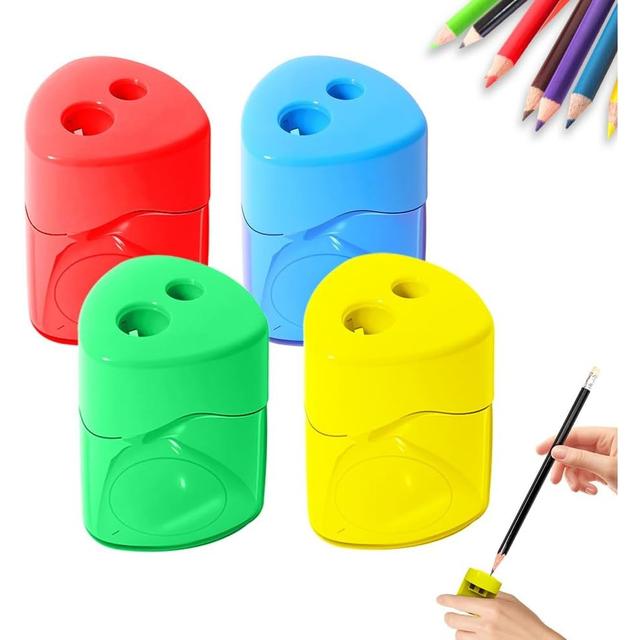 TEMU Set mit 4 manuellen Bleistiftspitzern mit zwei Löchern und einem Behälter, ideal für dicke und dünne Stifte für den Einsatz in Schulen und Büros