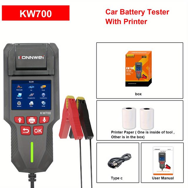 TEMU 2025 New Advanced Konnwei Kw700: All - In - 1 12v/ 24v Battery Tester - Battery, Cranking & Charging Tests, Multiple Support, Polarity Protection, Multilingual, Printer.