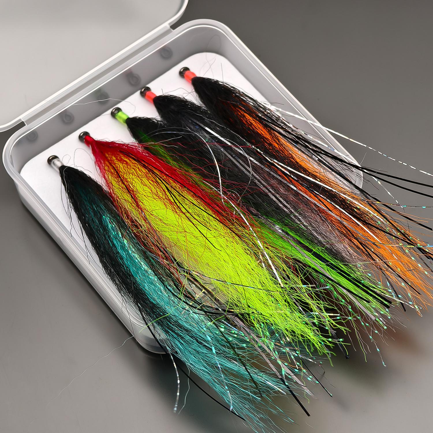 TEMU ANFS 5 piezas de Streamer Fly en Colores Surtidos con Caja de Almacenamiento - Cebos para Pesca de Trucha, Salmón, y Perca