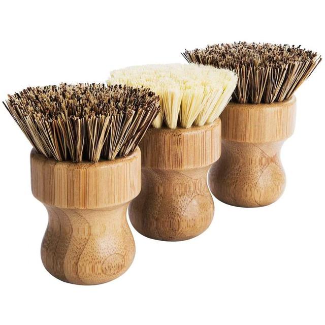 TEMU Palmyra Pot Brush - Round 3pcs Mini Dishwashing Brush Natural Scrub Brush Durable Scrubber Tool Cleaning Set For Cleaning Pots, Frying Pans