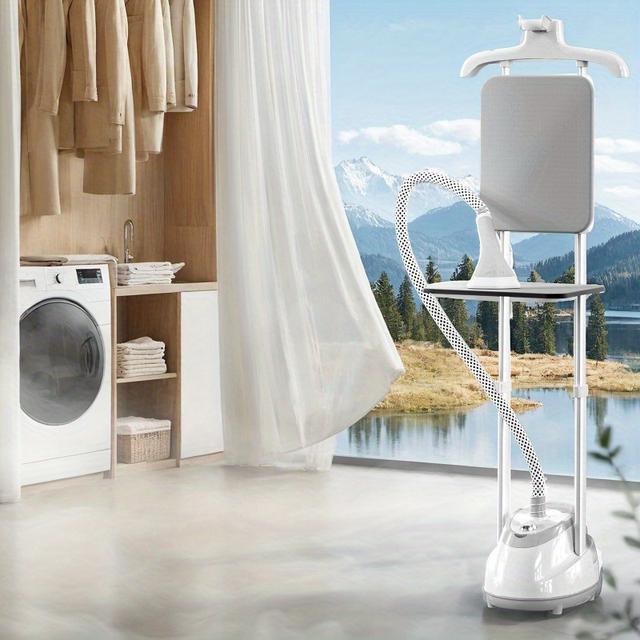 TEMU Stand Garment Steamer For Clothes - 1800w Steamers With Adjustable Double Rod, Flat And Hanging Ironing With 1.6l Water Tank, 30s -up, Wrinkle Remover With 10 Iron For Home
