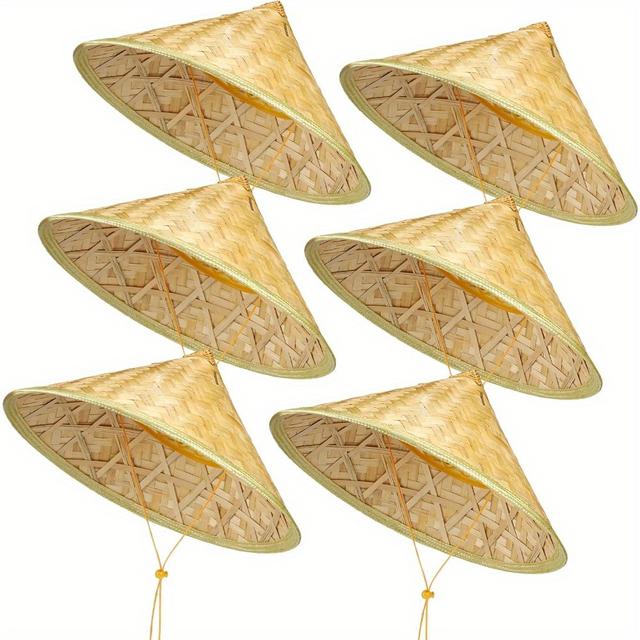 TEMU Ensemble de 6 chapeaux en bambou au design chinois traditionnel vintage, chapeaux de pêche en paille asiatique faits à pour hommes et femmes