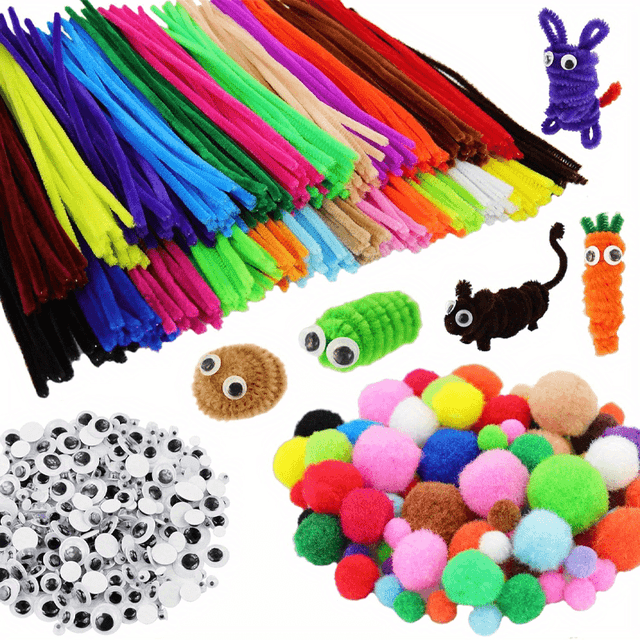 TEMU 832pcs Pipe Cleaners Set Art & Craft Supplies Set Diy Activities & Parties Pipe Cleaners Craft Set 200pcs Pipe Cleaners 430pcs Pom Poms 202pcs Wiggle Eyes Self Adhesive