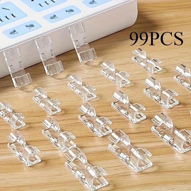 TEMU 99pcs Transparent Plastic Cable Retaining Clips | Durable Multi-functional Power Cord Management Clips, Suitable For Under-table And Wall Installation, Concealed Cable Holder, Firm And Stable