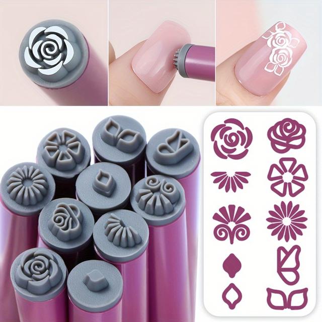 TEMU 10pcs Nail Pen Set- Floral And Pattern Stamping Tools With Dotting Tool, Nail Graffiti Stamping, Odorless Nail Design Accessories, Suitable For Women And S, Multiple Packaging Options(4/6/10pcs)