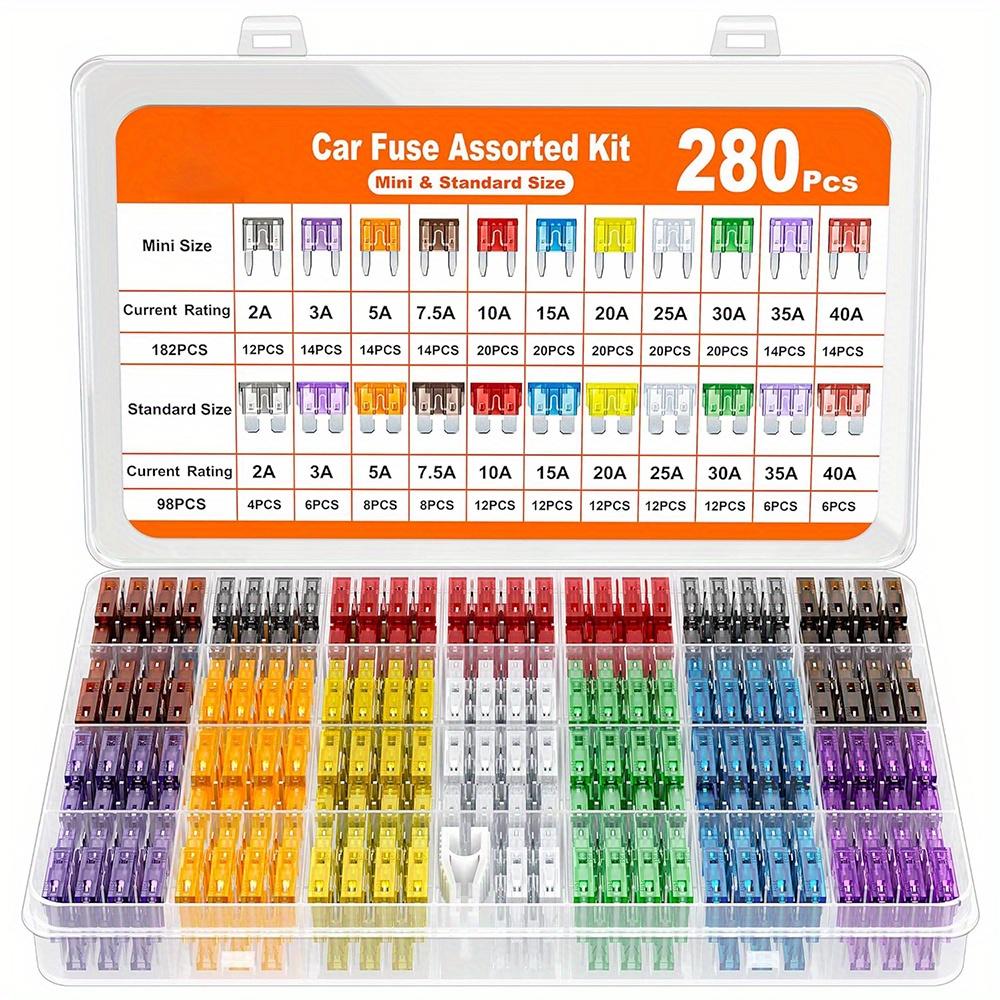 TEMU Umlife 280pcs Fuse Kit, 182 Mini Car Fuses Assortment + 98 Standard Auto Blade Fuse, Replacement For Tool Automtive Rv Motorcycle Truck Accessories(2a 3a 5a 7.5a 10a 15a 20a 25a 30a 35a 40amp)