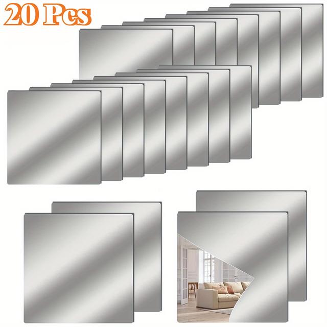 TEMU 20 Samoprzylepnych Płyt Lustrzanych Ściennych, Elastyczne Płaskie Lustra Niekryształowe, Małe Naklejki Ścienne do Dekoracji Domu (Każde Ma Rozmiar 20 X 20 Cm)