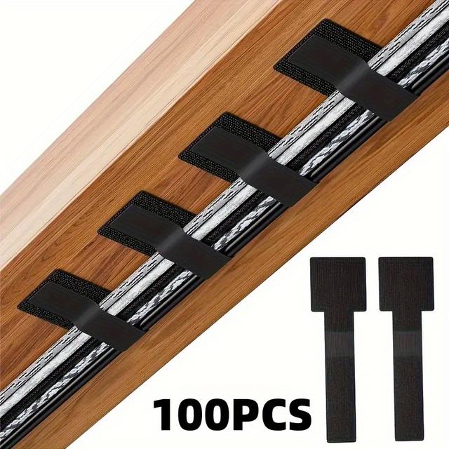 TEMU 100pcs/ 200pcs Self-adhesive Heavy Duty Cable Ties, Black, Gray And White - Desktop Office Cable Management Ties, Nylon Tape Organizer
