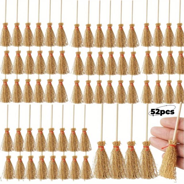 TEMU 52pcs Mini Brooms With Red Rope - Perfect For Halloween, Cosplay, And Party Decorations, Halloween Decorations|decorative Brooms|natural Broom Design