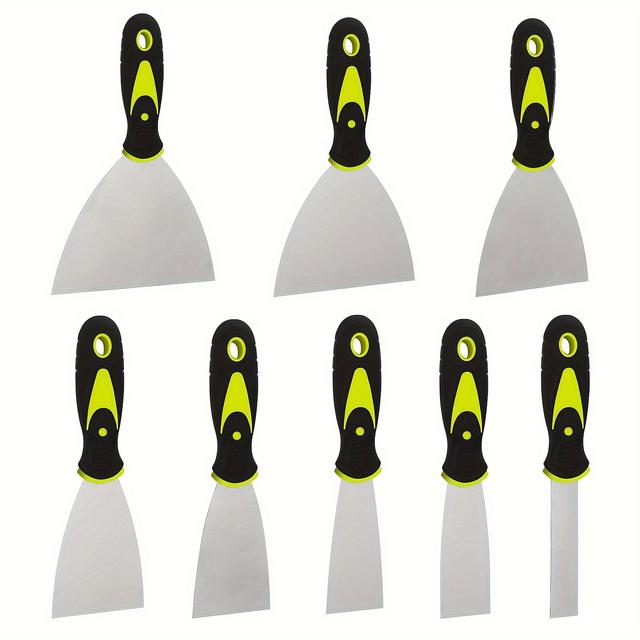 TEMU 8pcs Putty Knife Set, Stainless Steel Blade Paint Scrapers With Non-slip Plastic Handles, Professional Drywall And Spackling Tools, Patching Knives (1, 1.5, 2, 2.5, 3, 4, 5, 15.24cm)