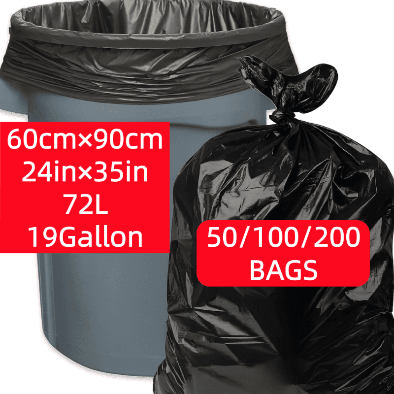 TEMU 60x90cm (72l) 20 Gallon Trash Bags, 35 Micron Pe, Sturdy & Reliable, Tear & Leak Resistant, Daily Waste Bin Liners For Office, Restaurant And Hotel
