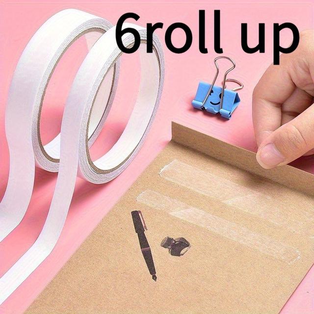 TEMU 6 Rolls Double-sided Tape, Strong Adhesive Tape- Transparent Tape Strips For Arts, Crafts, Card Making, Scrapbooking- Non-high Quality, Wood Surface Friendly