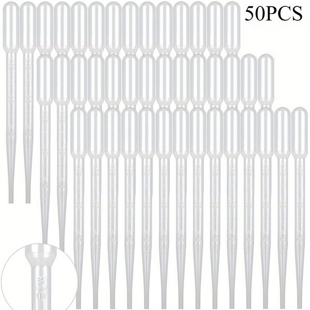 TEMU 50 ks 3ml odměrky s měřicími značkami - přesný nástroj pro přenos , 3ml/0,1oz pro esenciální oleje, pryskyřice, laboratoře, DIY řemesla - balení (odměrky)