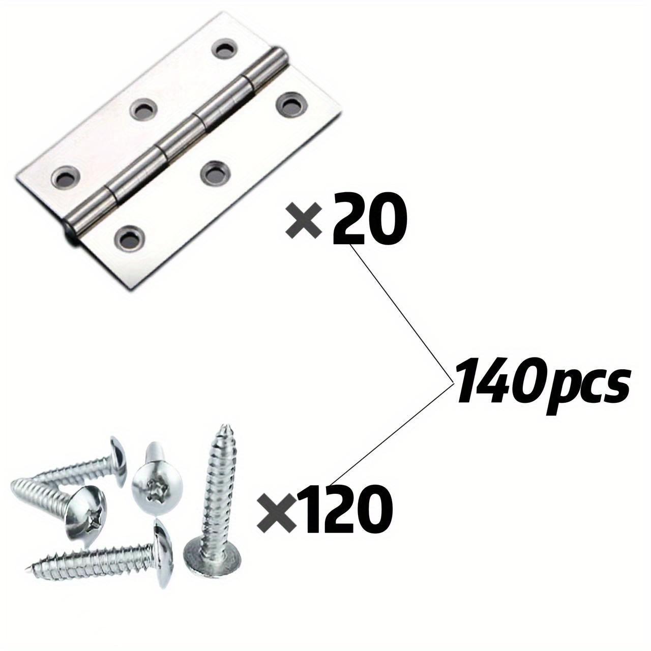 TEMU 140pcs Stainless Steel Heavy-duty Door Hinges And Screws, Rust-proof, Smooth Operation, Metal Construction, , Suitable For Cabinets, Windows, And Wooden Box Doors