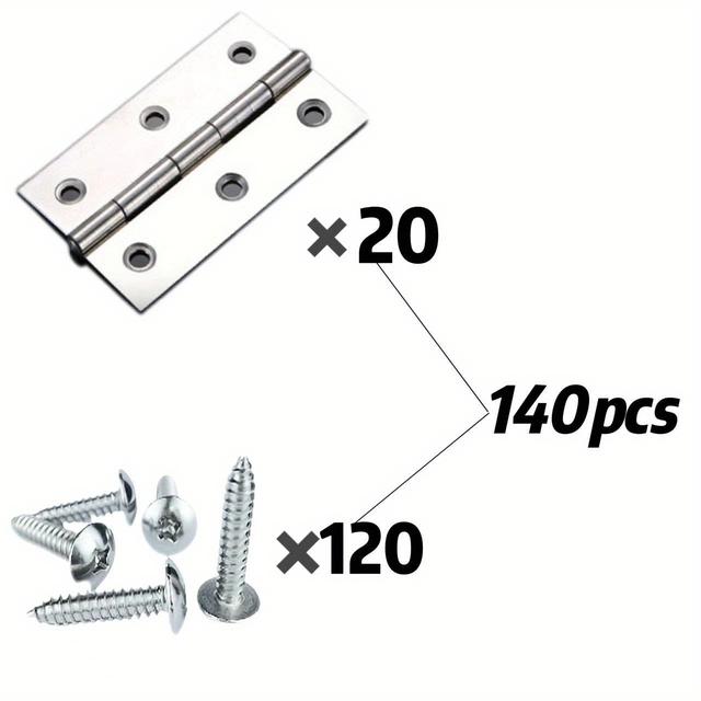 TEMU 140pcs Stainless Steel Heavy-duty Door Hinges And Screws, Rust-proof, Smooth Operation, Metal Construction, , Suitable For Cabinets, Windows, And Wooden Box Doors