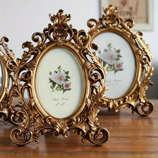 TEMU 2 Stück - 6-Zoll Vintage Harz Fotorahmen, Vintage Harzrahmen im europäischen Stil, kreative dekorative Fotorahmen, Geschenke für Valentinstag, Neujahr, Ostern und Muttertag