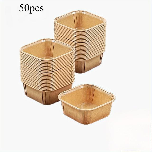 TEMU 50개입 사각 컵케이크 라이너 - 음식용 베이킹 컵 (머핀 및 디저트용), 웨딩·휴일·파티 장식에 완벽한 휴일 베이킹 필수품 | 천연 느낌의 식품 안전 라이너