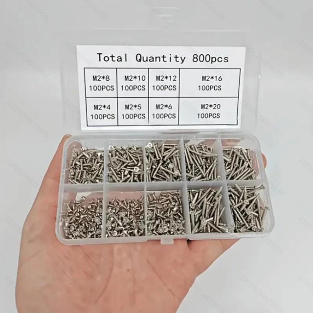 TEMU 800pcs M2 Cross Recessed Self-tapping Screws Assortment Kit, High Hardness Right-hand Rust & Resistant With Storage Case For Metal Sheet, Woodworking, Diy, Furniture Assembly & Construction