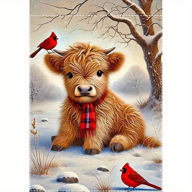 TEMU Highland Cow & Garden Flag - Dual-sided, Durable Linen Blend, Fade-resistant, Machine Washable, 12x18 Inches - Ideal For Home, Lawn, Yard Outdoor Decor, Cow Deco