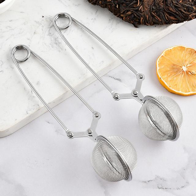 TEMU 2pcs Stainless Steel Handle Tea Balls, Tea Tongs, Mesh Infuser / Household Press-style Handle Filter. Suitable For / Tea Rooms / Kitchens
