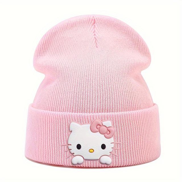 TEMU [authorized] Hello Kitty Beanie Hat - Breathable Winter With Iconic Hello Kitty Face/logo, Stretch Fit For (5 Colors), Cute Unisex