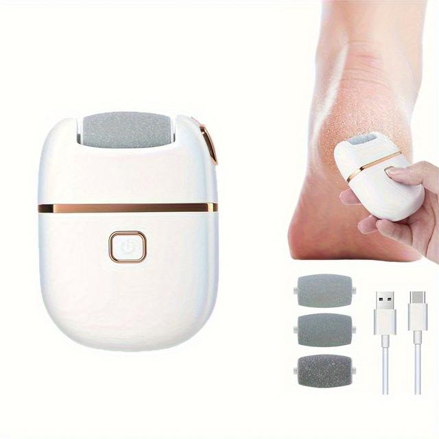 TEMU 2025 New Foot Grinding, Usb Rechargeable Metal Foot Grinding (three Grinding Heads), Portable And , Light Beige Care, Suitable Cracked And Dry Light Beige, Fashion Pedicure Tools
