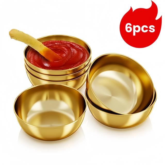TEMU 6 tazones de acero inoxidable dorado para salsa de , tazones redondos de 3,2" para sushi, platos secundarios, condimentos, preparación y presentación de ingredientes