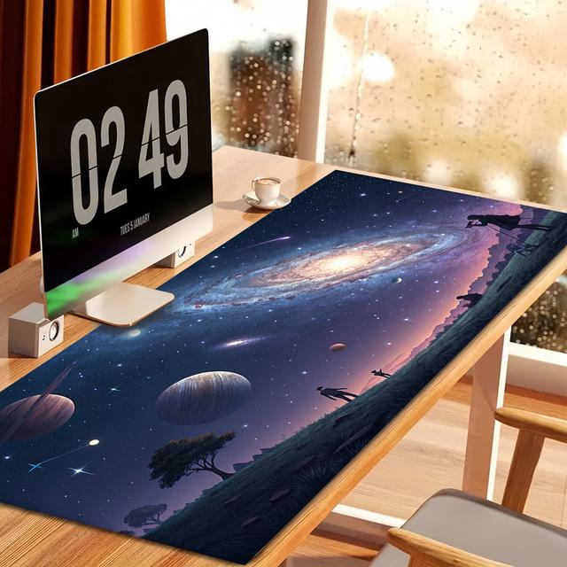 TEMU 1 قطعة سجادة مكتب مراقبة سماء مرصعة بالنجوم - تصميم ظواهر سماوية وأشكال - ديكور مكتب سحري حيوي وموسع لوحة مفاتيح، وسجادة ماوس، وسجادة مكتب، وسجادة مكتب كبيرة