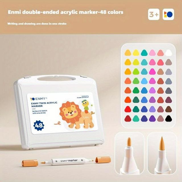 TEMU Enmy Dual-tips Acrylic Marker Pen Can Cover Non-toxic Soft Brush And Hard Brush 24/ 36/ 48/ 60/ 80 Color Sets Suitable For Children And Professional Painting